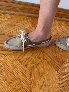 Aldo Beige Canvas & Brown Trim Boat Shoes